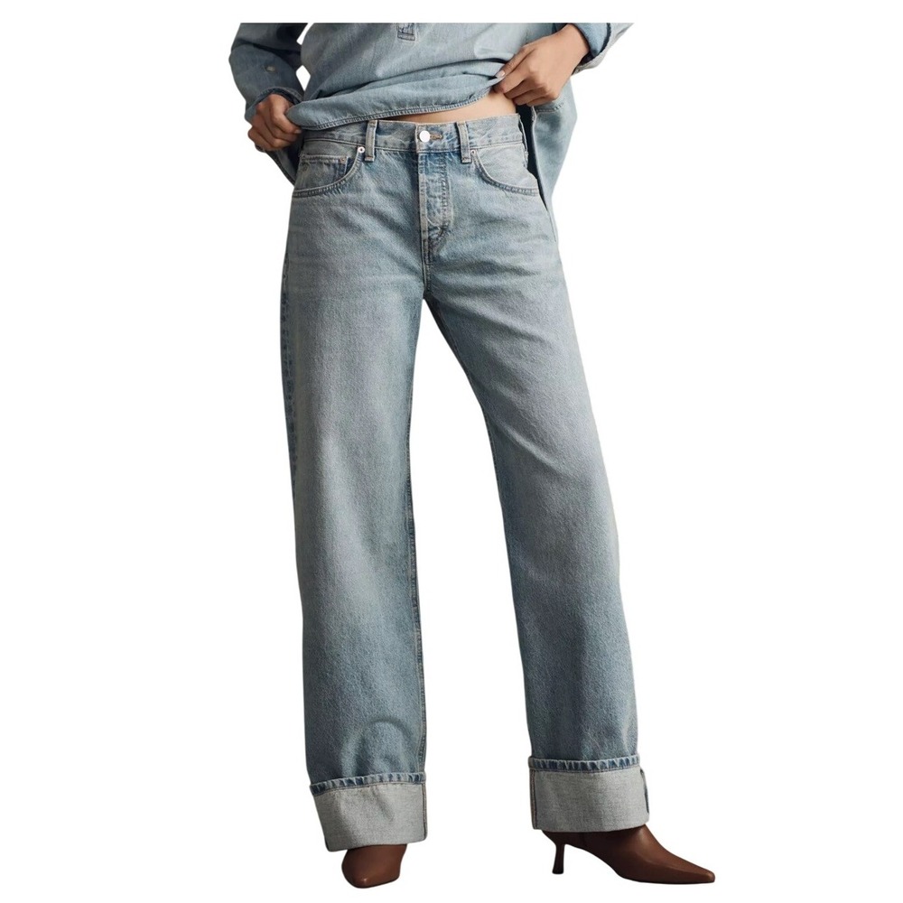 ETICA Stanton Cuffed Wide Leg Light Wash Denim Jeans Size 28